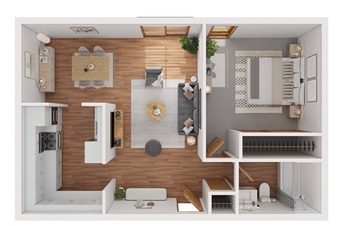 Floor plan for 1 bed, 1 bath, 790 sqft